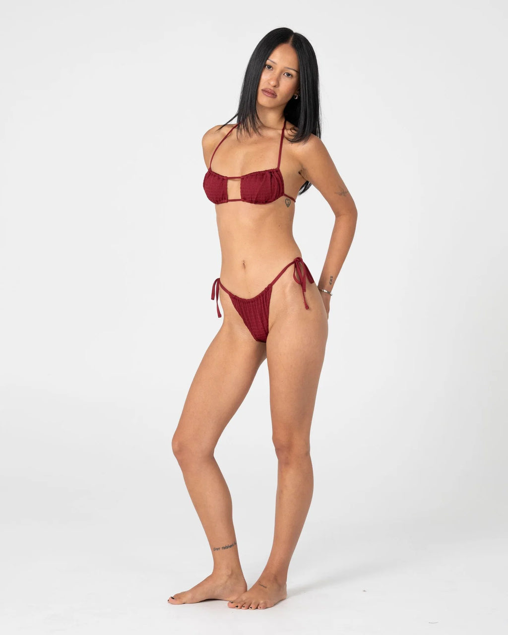 Rusty Cedar Side Tie Cheeky Bikini Bottom