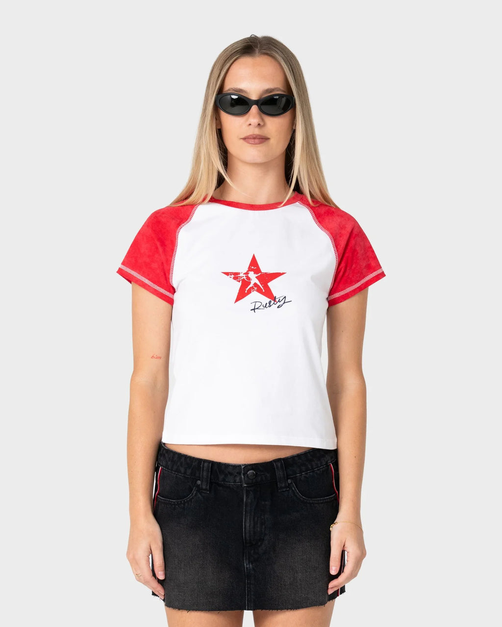 Rusty Starred Devil Raglan Baby Tee