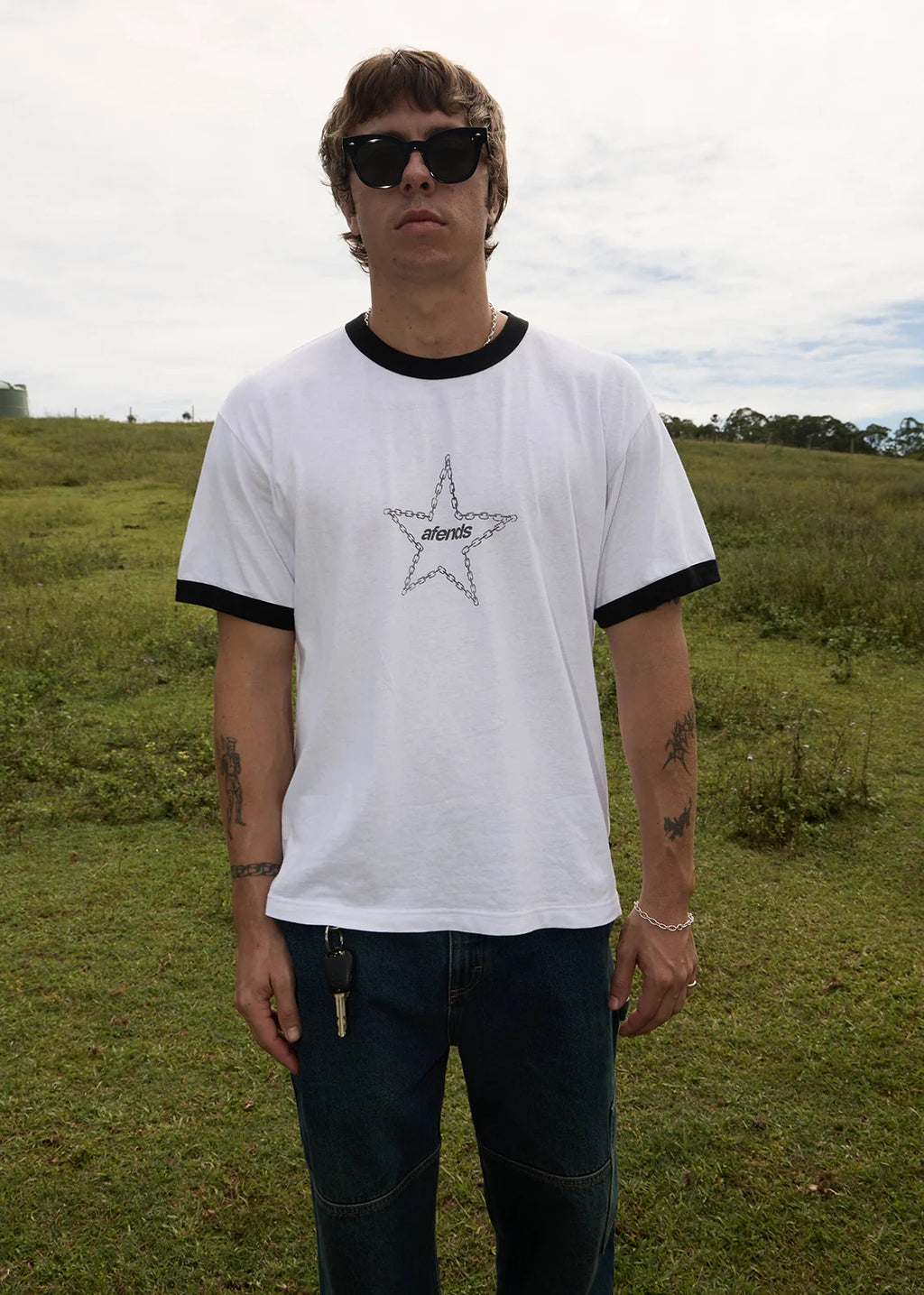 Afends Chains Hemp Boxy Ringer Fit Tee - White