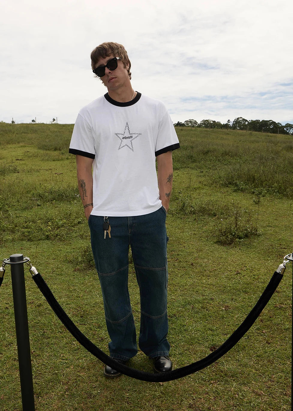 Afends Chains Hemp Boxy Ringer Fit Tee - White