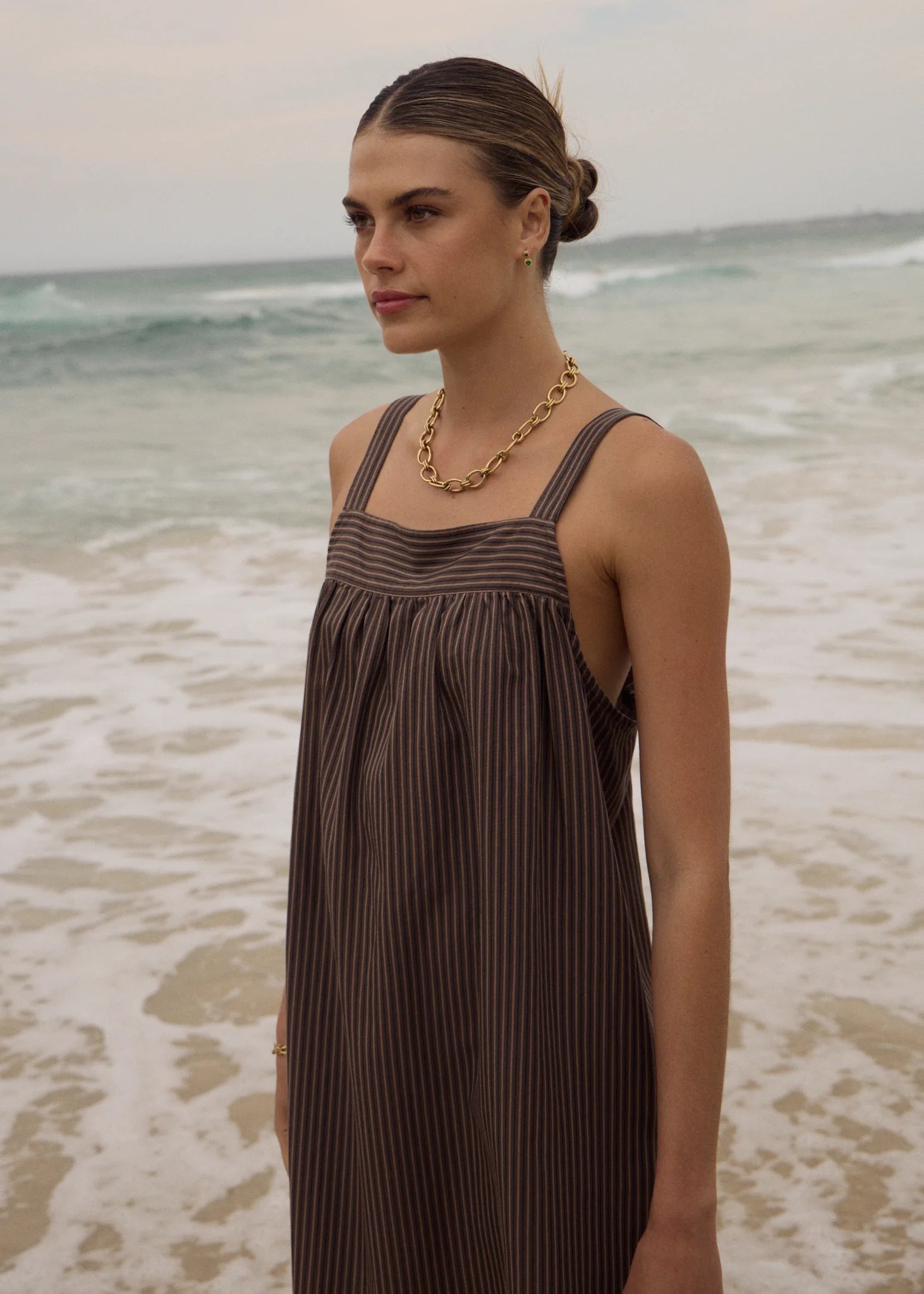 Afends Cyrus Recycled Mini Dress - Coffee Stripe