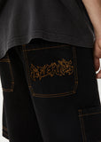Afends Scorched Harper Denim Baggy Workwear Short 22" Washed Black