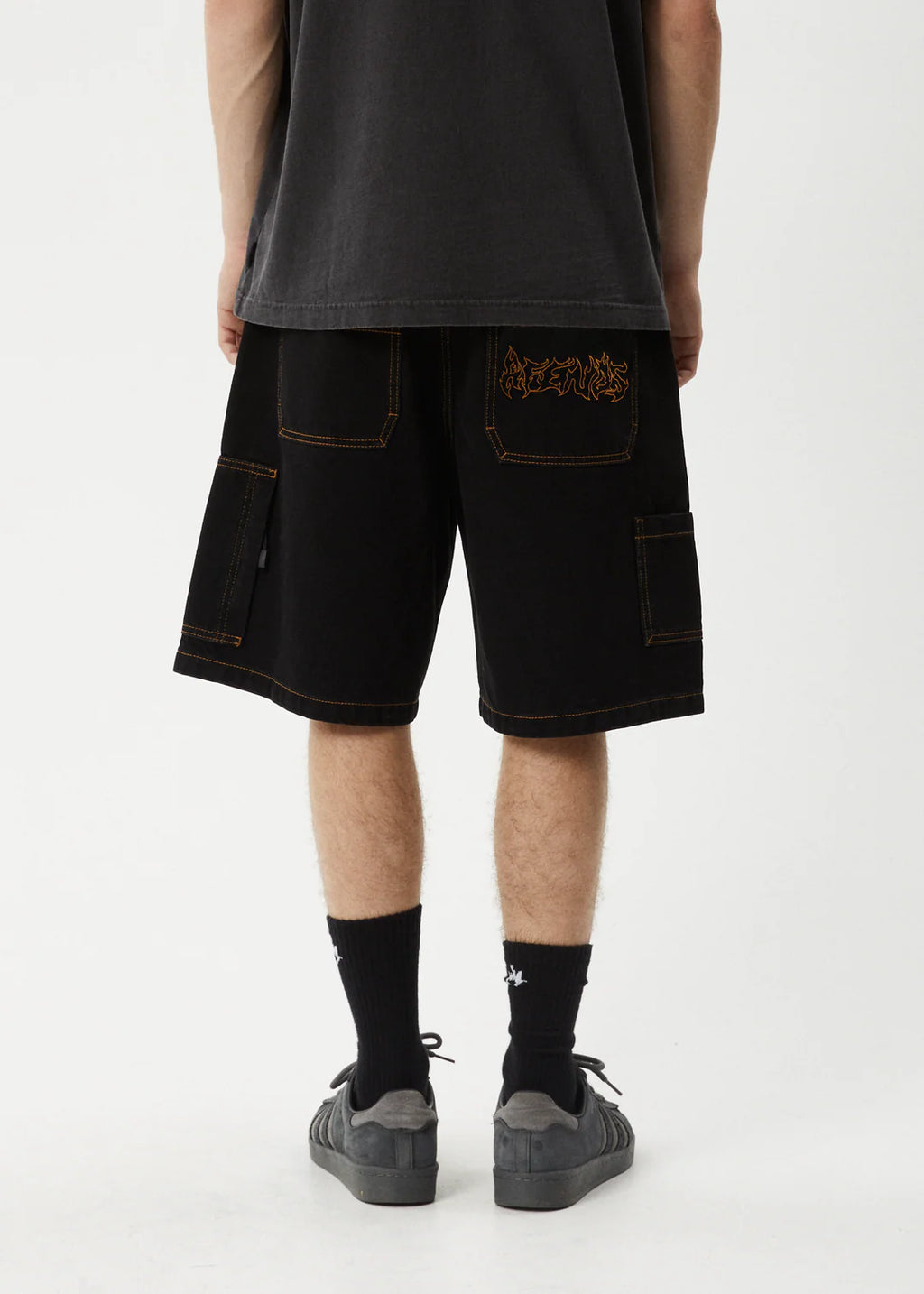 Afends Scorched Harper Denim Baggy Workwear Short 22" Washed Black