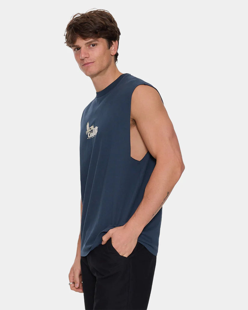 Thrills Between Chaos & Calm Merch Fit Muscle Tee Federal Blue