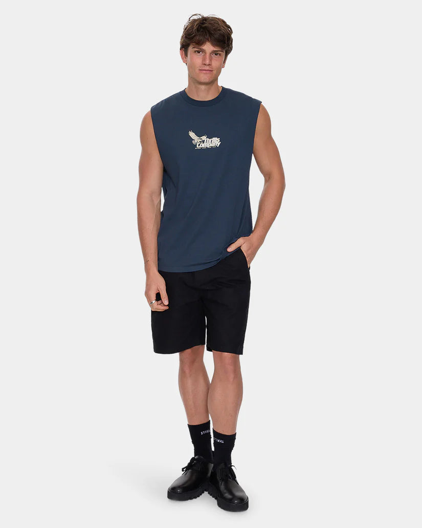 Thrills Between Chaos & Calm Merch Fit Muscle Tee Federal Blue