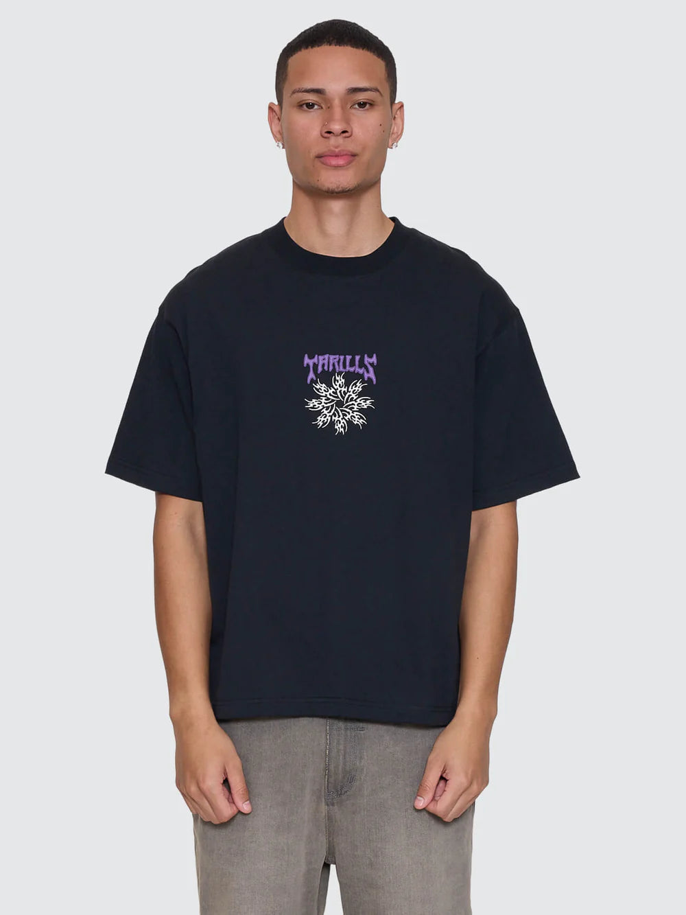 Thrills Stagger Box Fit Oversize Cropped Tee Washed Black