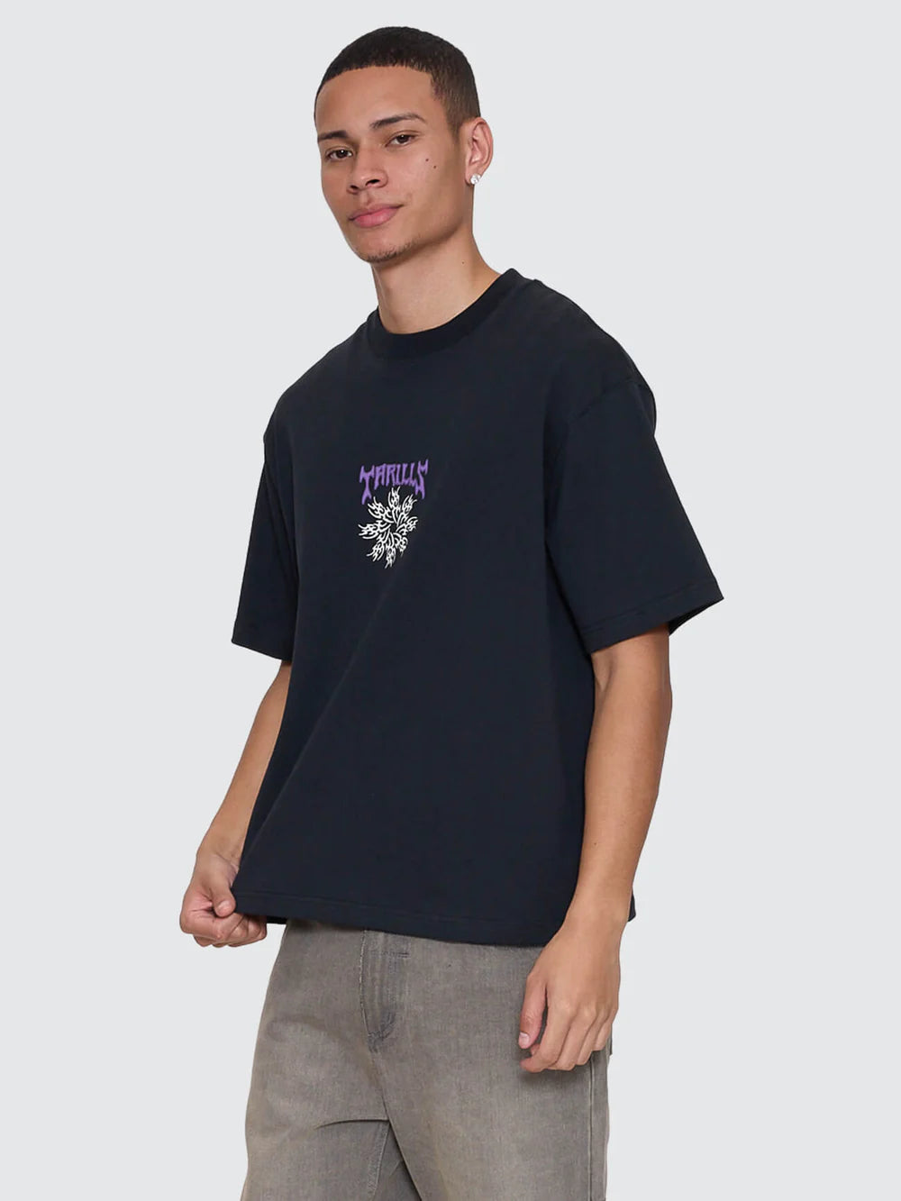 Thrills Stagger Box Fit Oversize Cropped Tee Washed Black