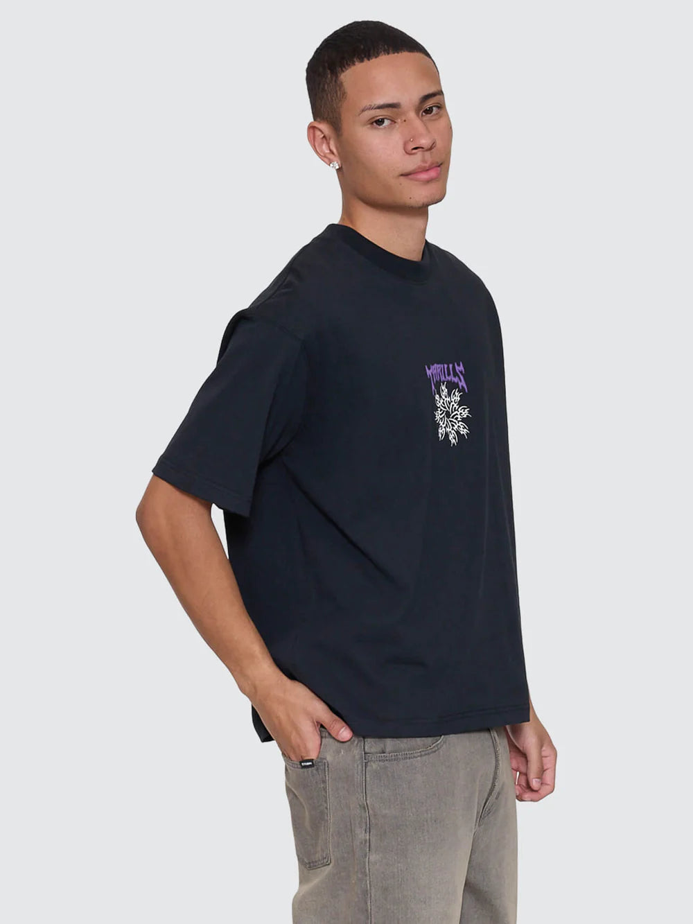 Thrills Stagger Box Fit Oversize Cropped Tee Washed Black