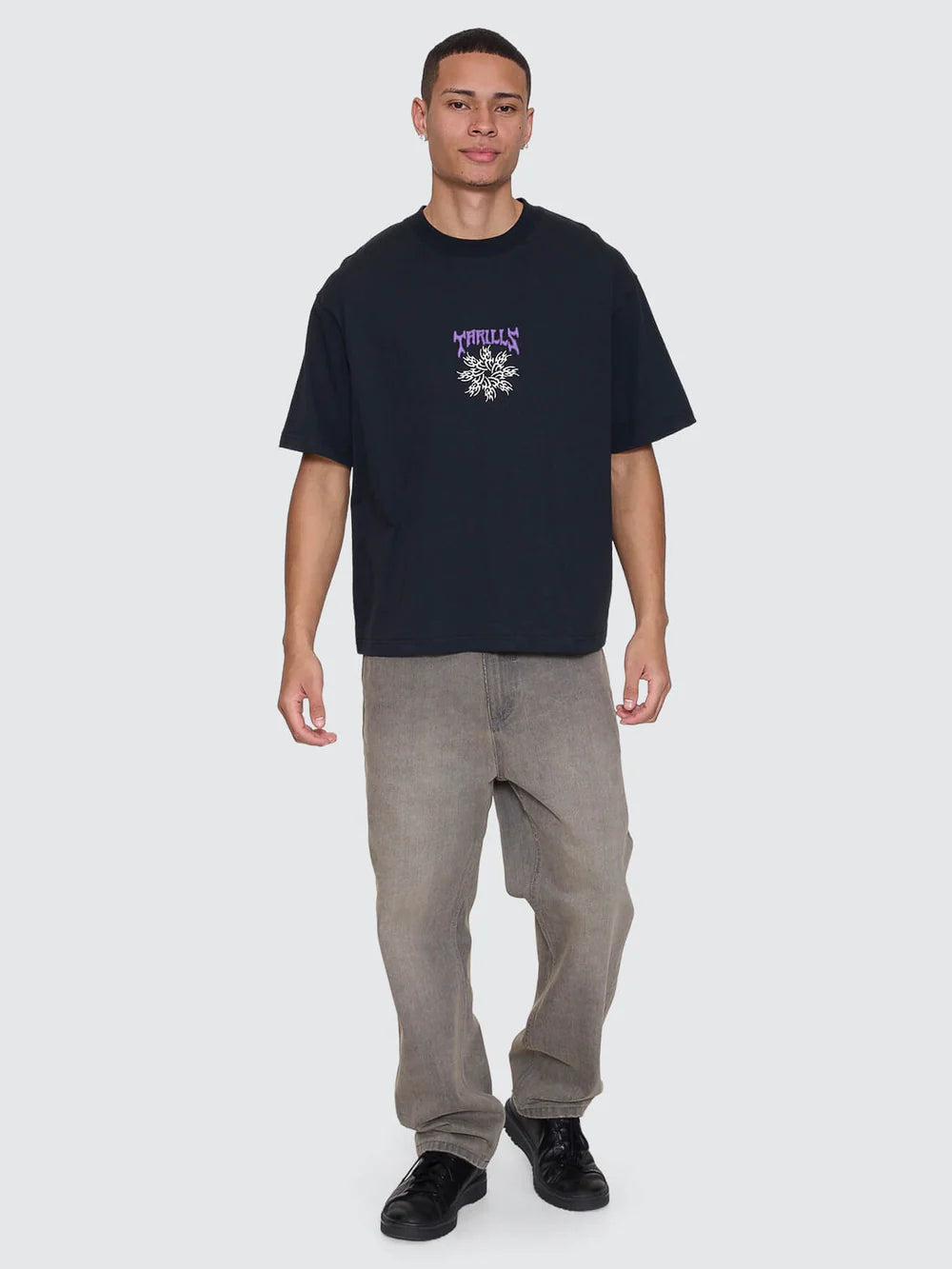 Thrills Stagger Box Fit Oversize Cropped Tee Washed Black
