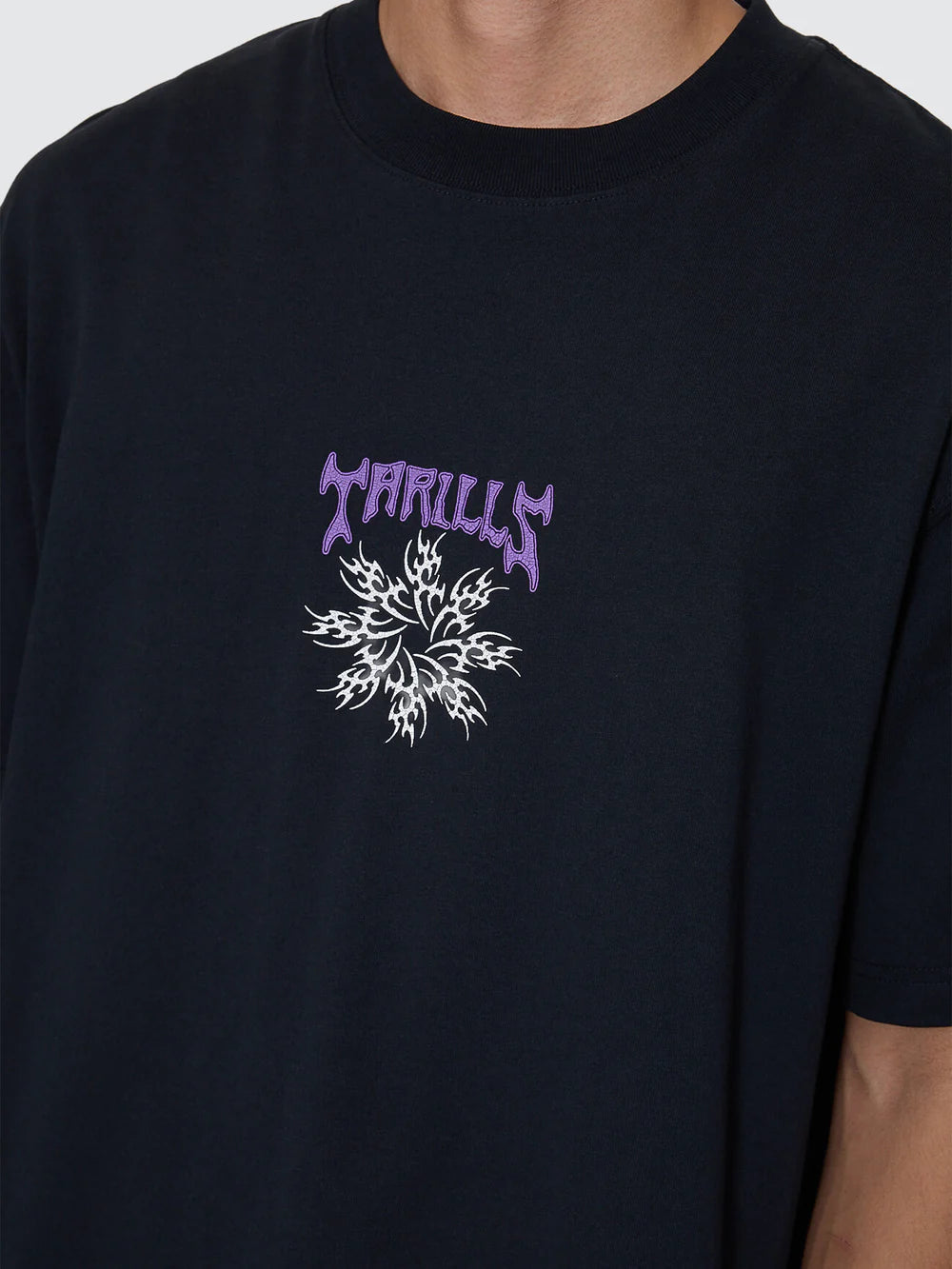 Thrills Stagger Box Fit Oversize Cropped Tee Washed Black