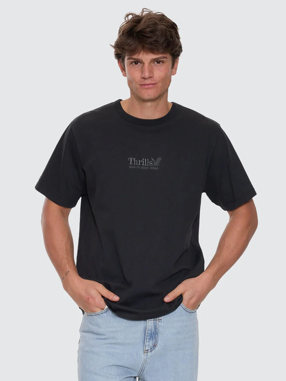 Thrills Workwear Embro Merch Fit Tee - Pirate Black