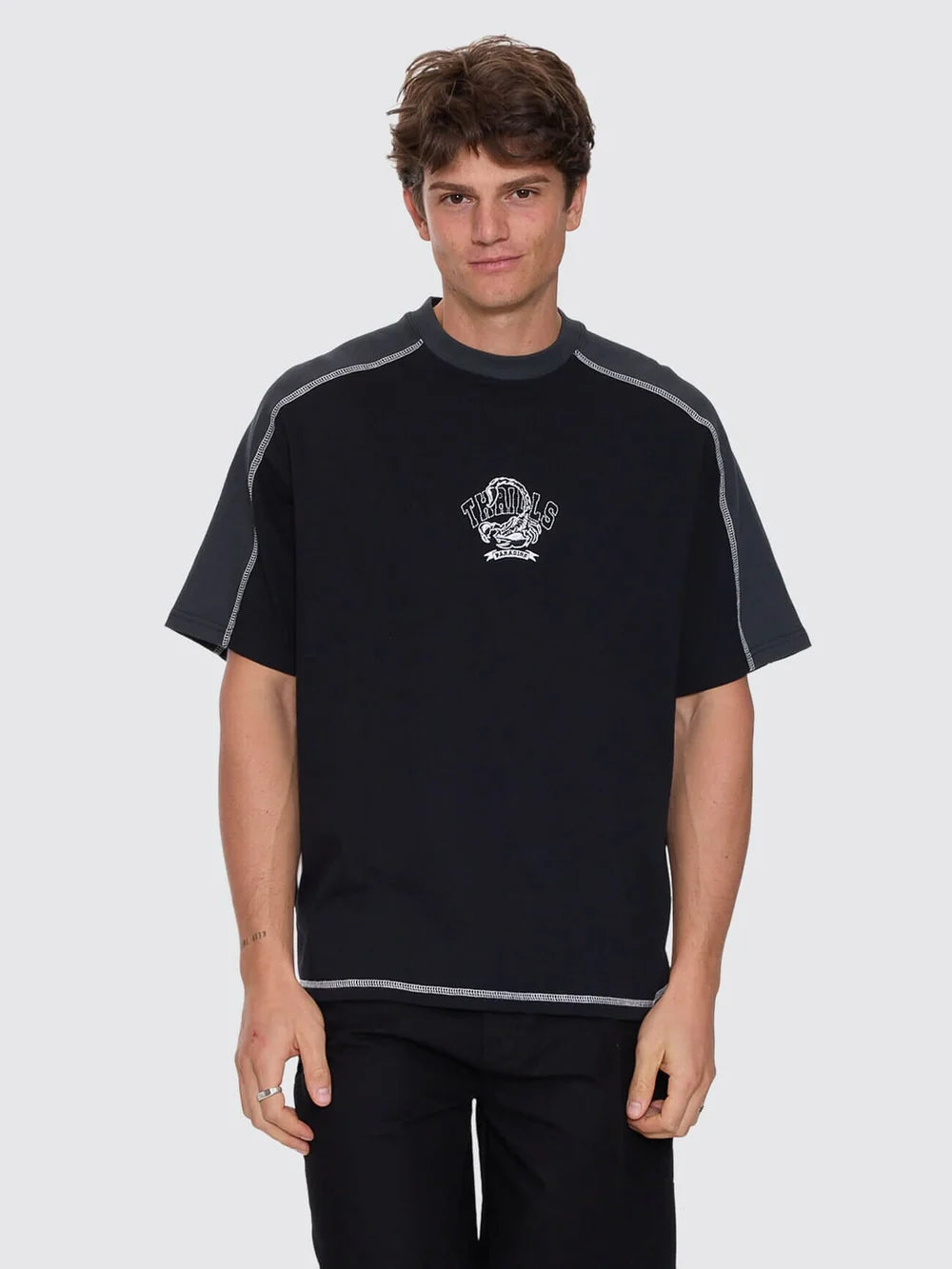 Thrills Sting Of Defeat Panel Box Fit Oversize Tee - Black