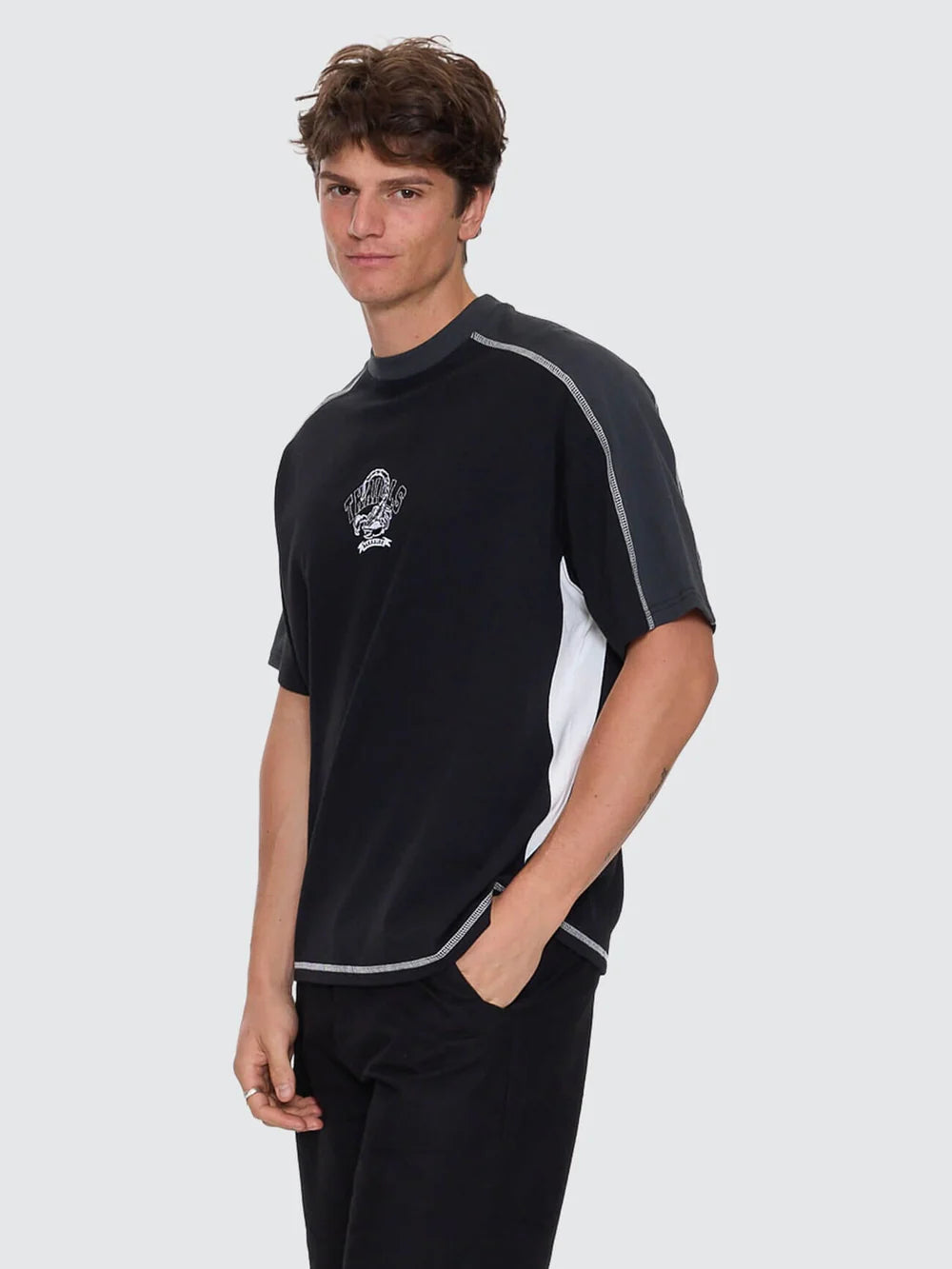 Thrills Sting Of Defeat Panel Box Fit Oversize Tee - Black