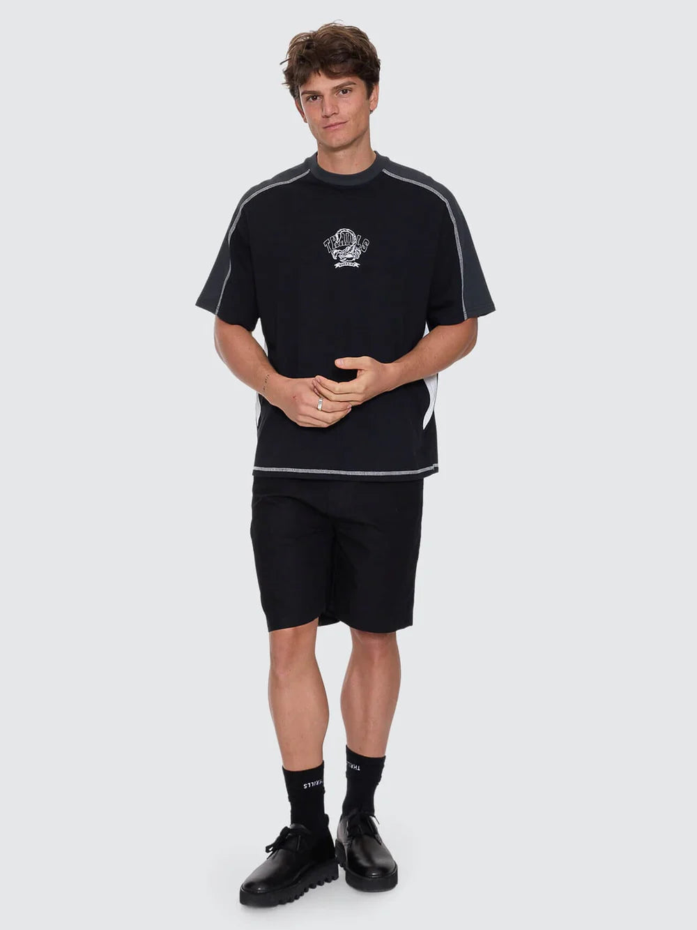 Thrills Sting Of Defeat Panel Box Fit Oversize Tee - Black