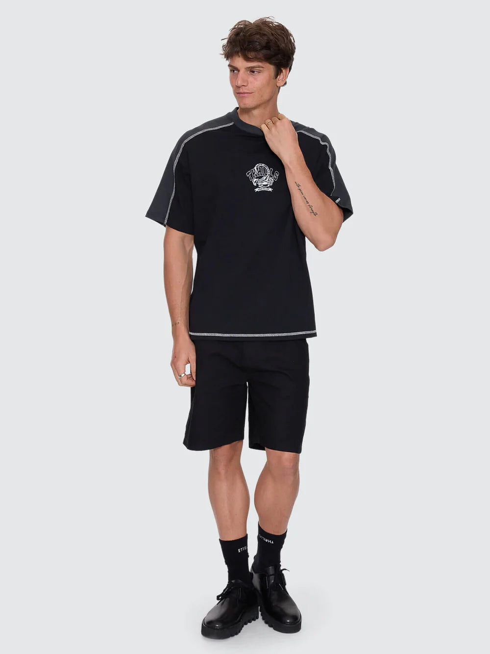 Thrills Sting Of Defeat Panel Box Fit Oversize Tee - Black