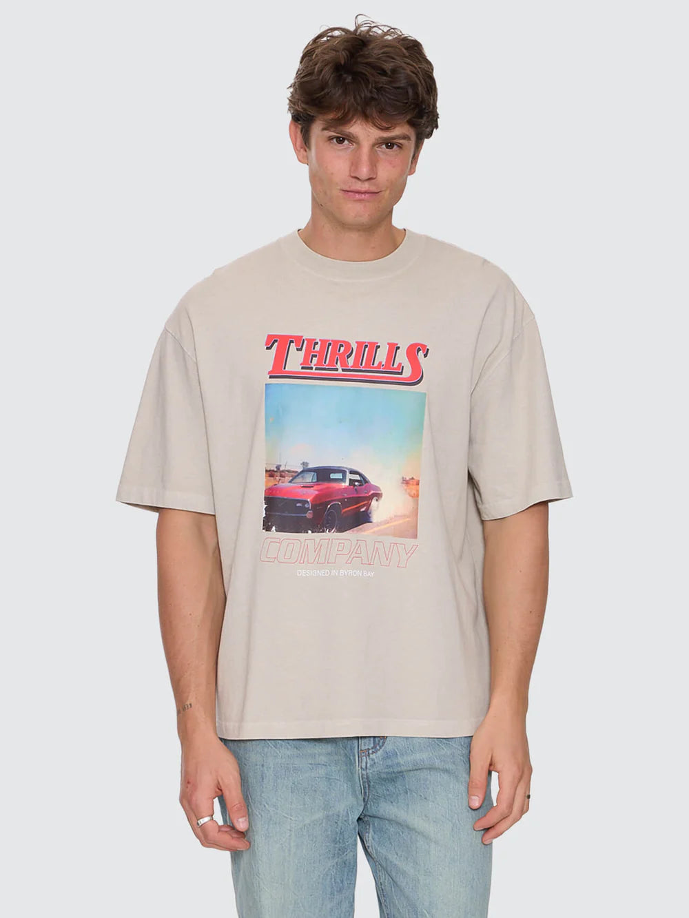 Thrills Skerrt Box Fit Oversize Cropped Tee Oatmeal