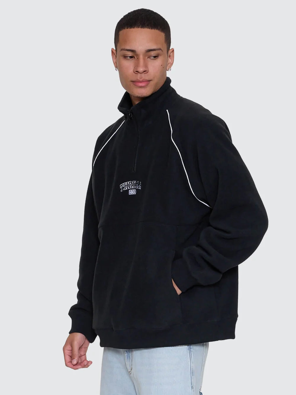 Thrill Of Victory Raglan Quarter Zip Polar Fleece - Faded Black