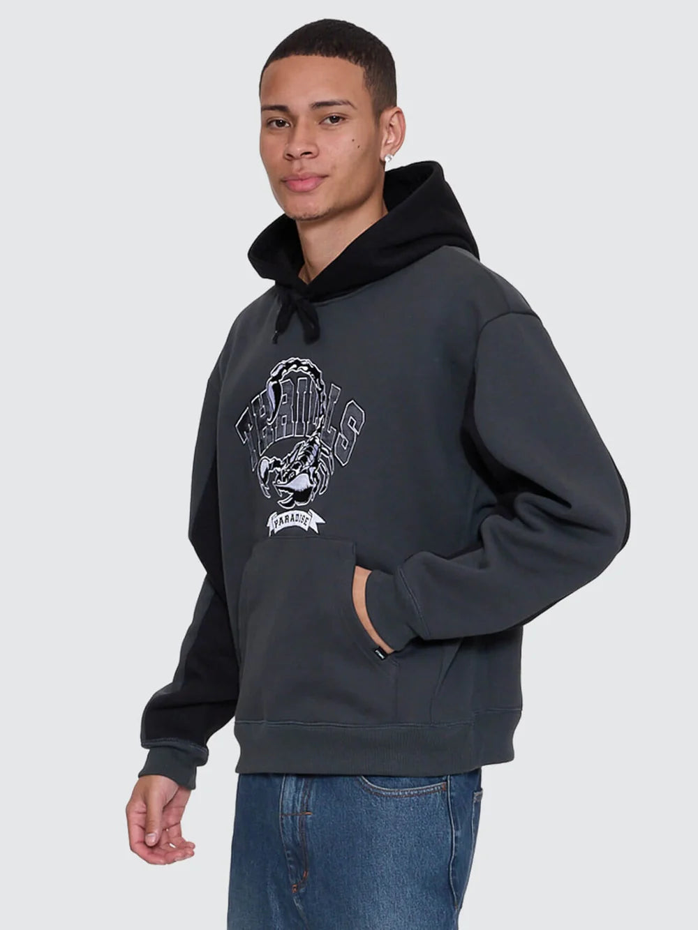 Thrills Sting Of Defeat Slouch Pull On Cropped Hood - Carbon