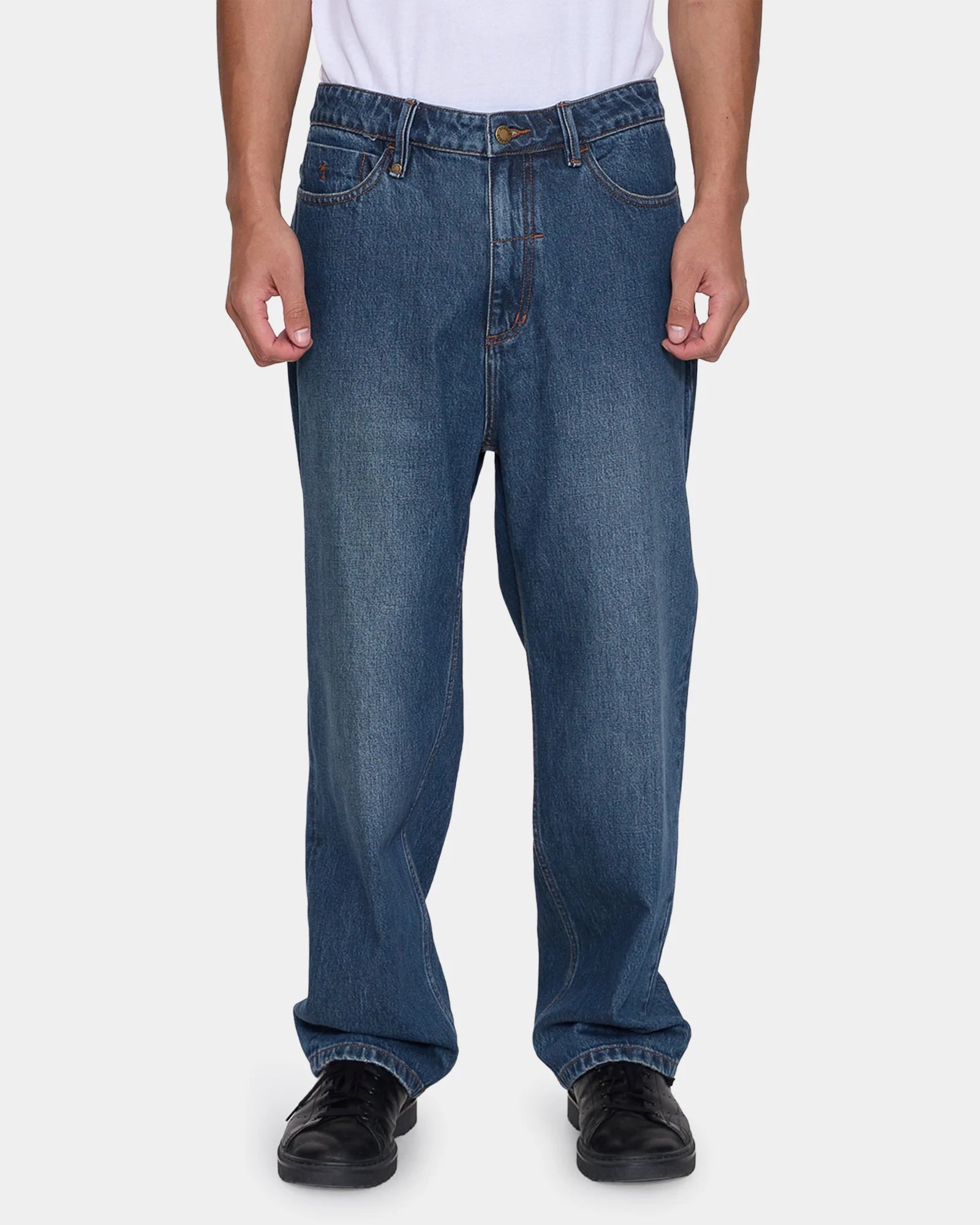 Thrills Mid Slacker Relaxed Long Denim Jean - Teal Blue