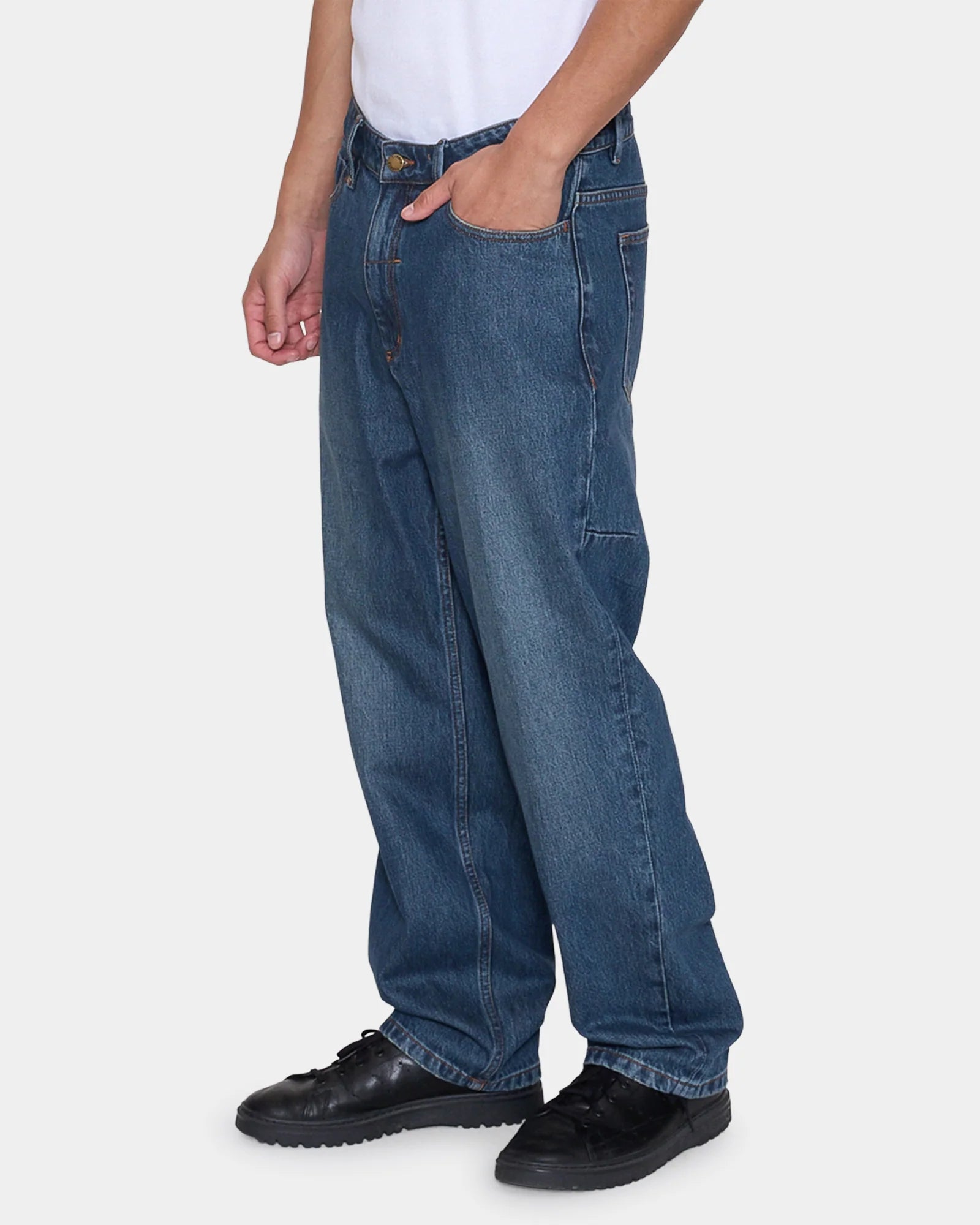 Thrills Mid Slacker Relaxed Long Denim Jean - Teal Blue