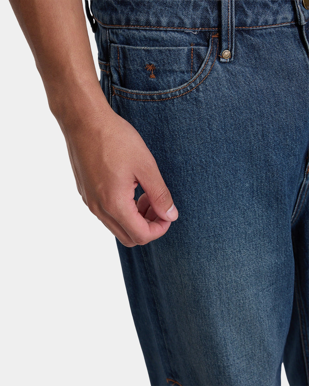 Thrills Mid Slacker Relaxed Long Denim Jean - Teal Blue