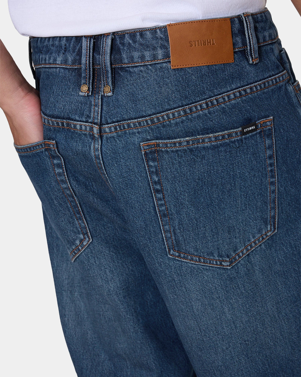 Thrills Mid Slacker Relaxed Long Denim Jean - Teal Blue