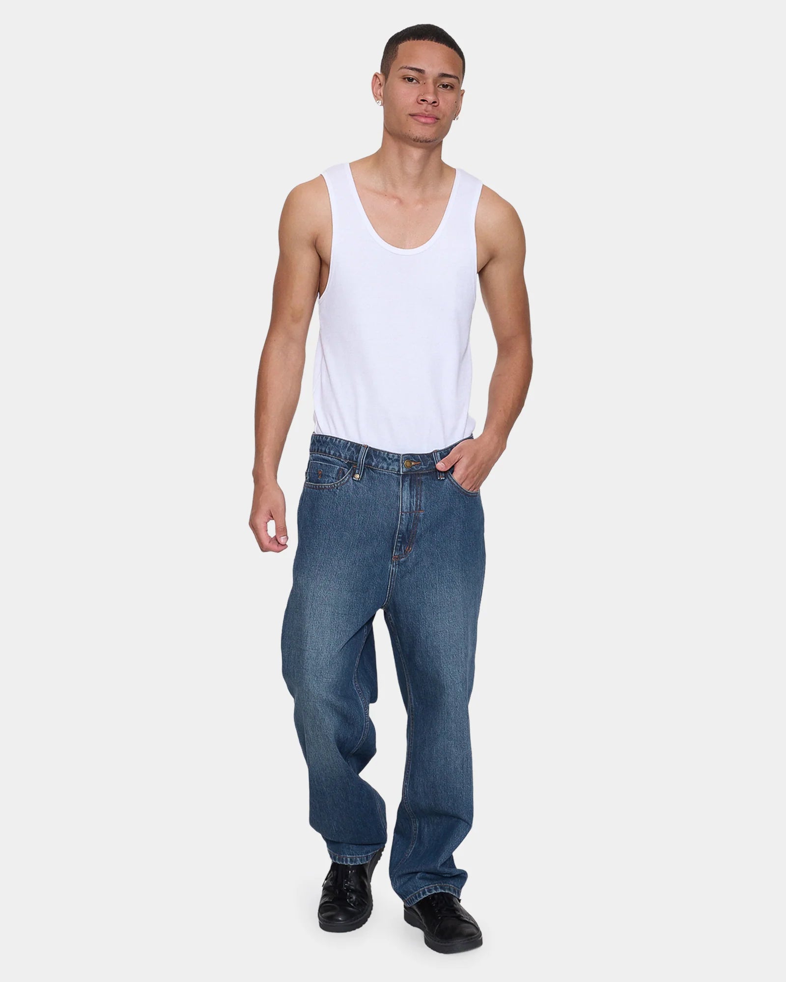 Thrills Mid Slacker Relaxed Long Denim Jean - Teal Blue