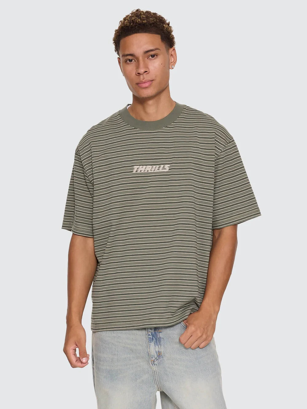 Thrills Built To Last Stripe Oversize Box Crop Tee Beetle