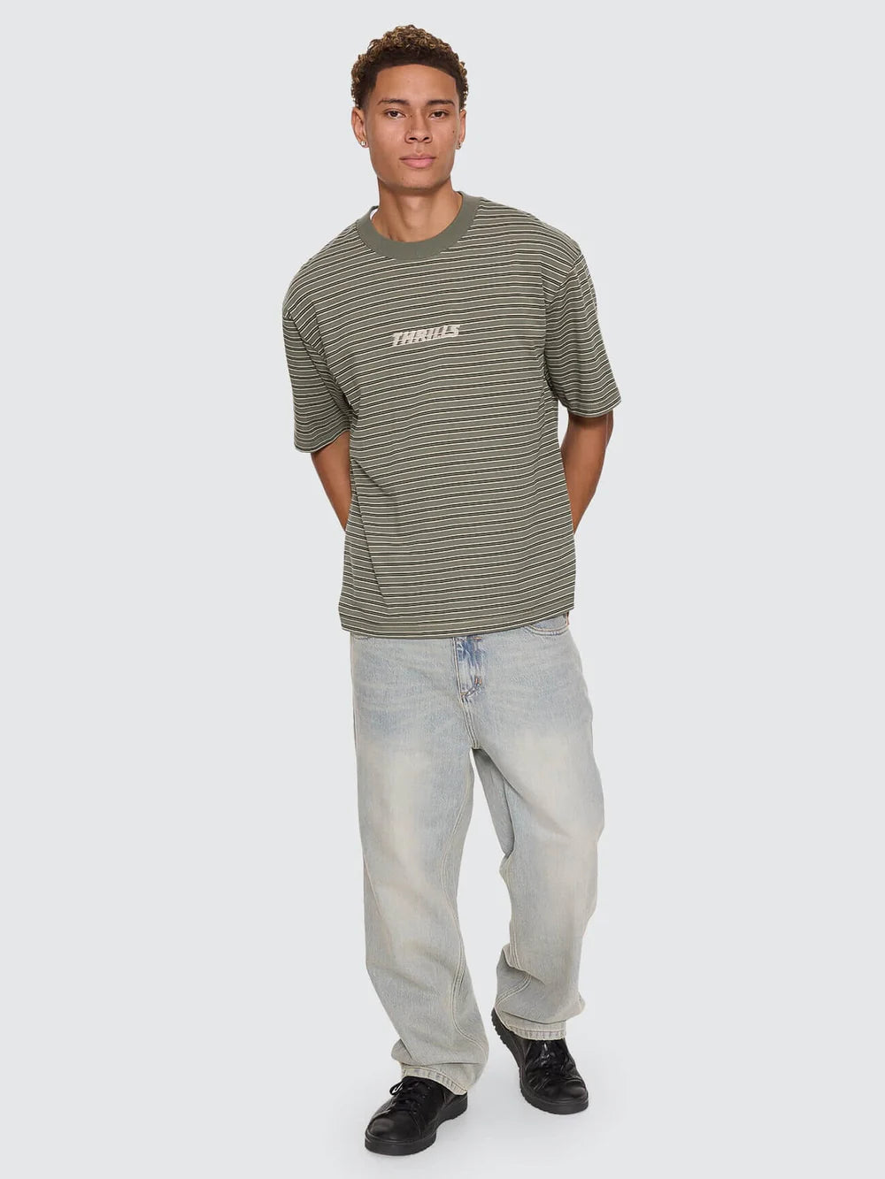 Thrills Built To Last Stripe Oversize Box Crop Tee Beetle
