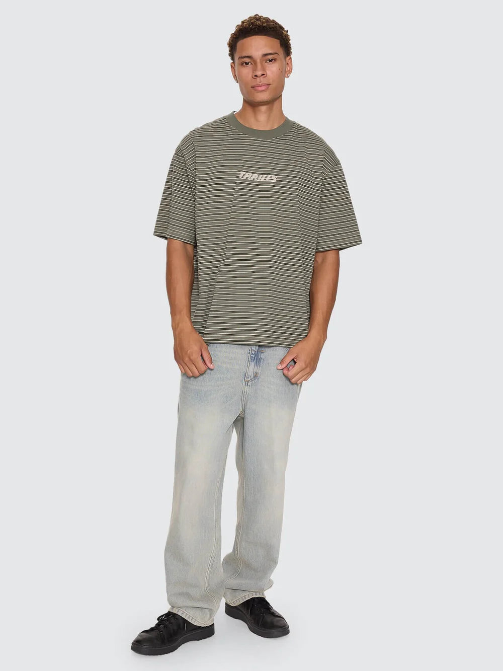 Thrills Built To Last Stripe Oversize Box Crop Tee Beetle