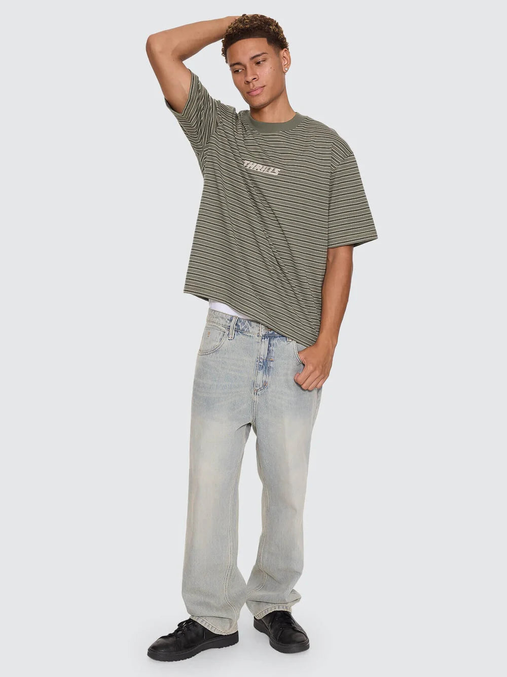 Thrills Built To Last Stripe Oversize Box Crop Tee Beetle