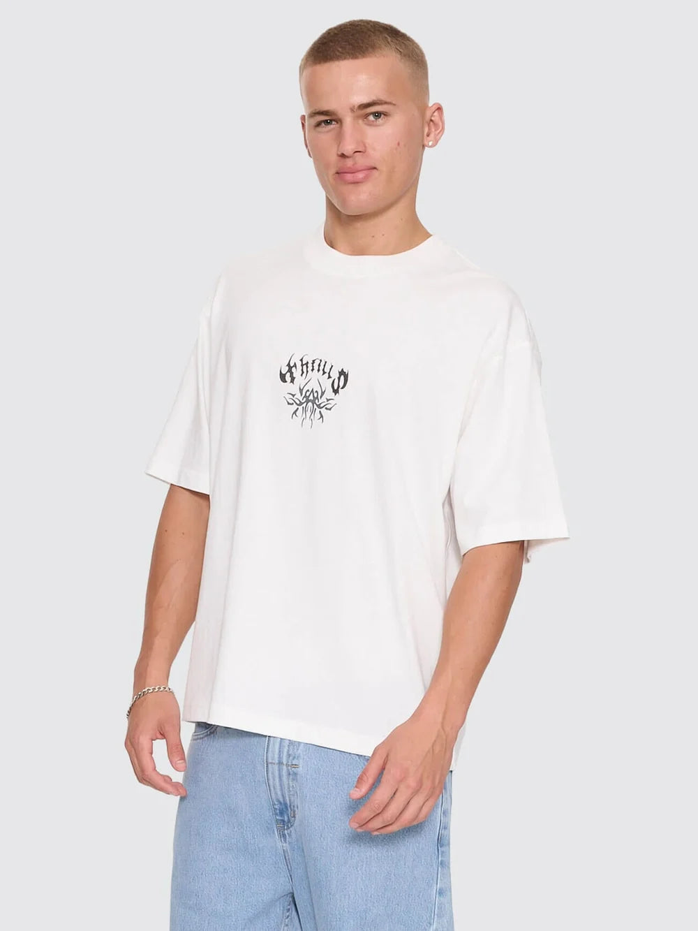 Thrills Stagger Oversize Box Crop Tee - Dirty White