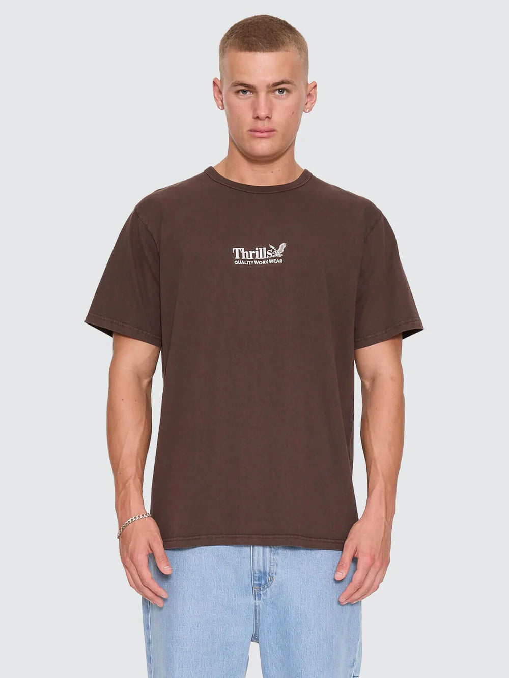 Thrills Workwear Embro Merch Tee - Postal Brown