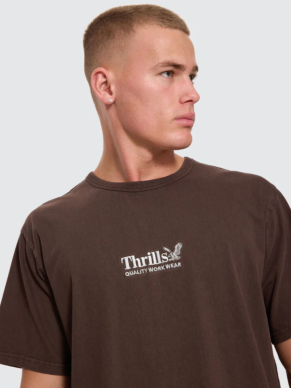 Thrills Workwear Embro Merch Tee - Postal Brown