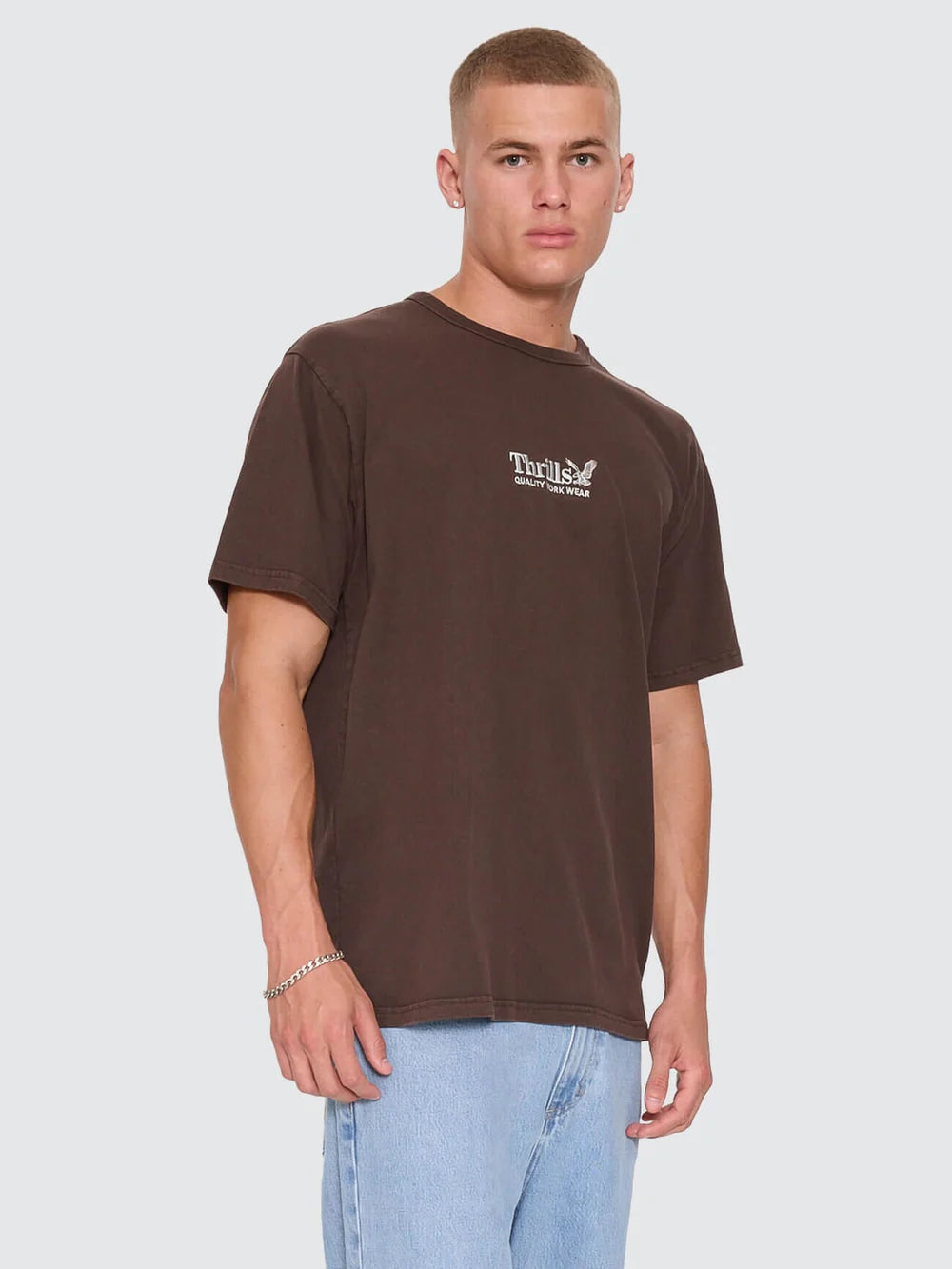 Thrills Workwear Embro Merch Tee - Postal Brown