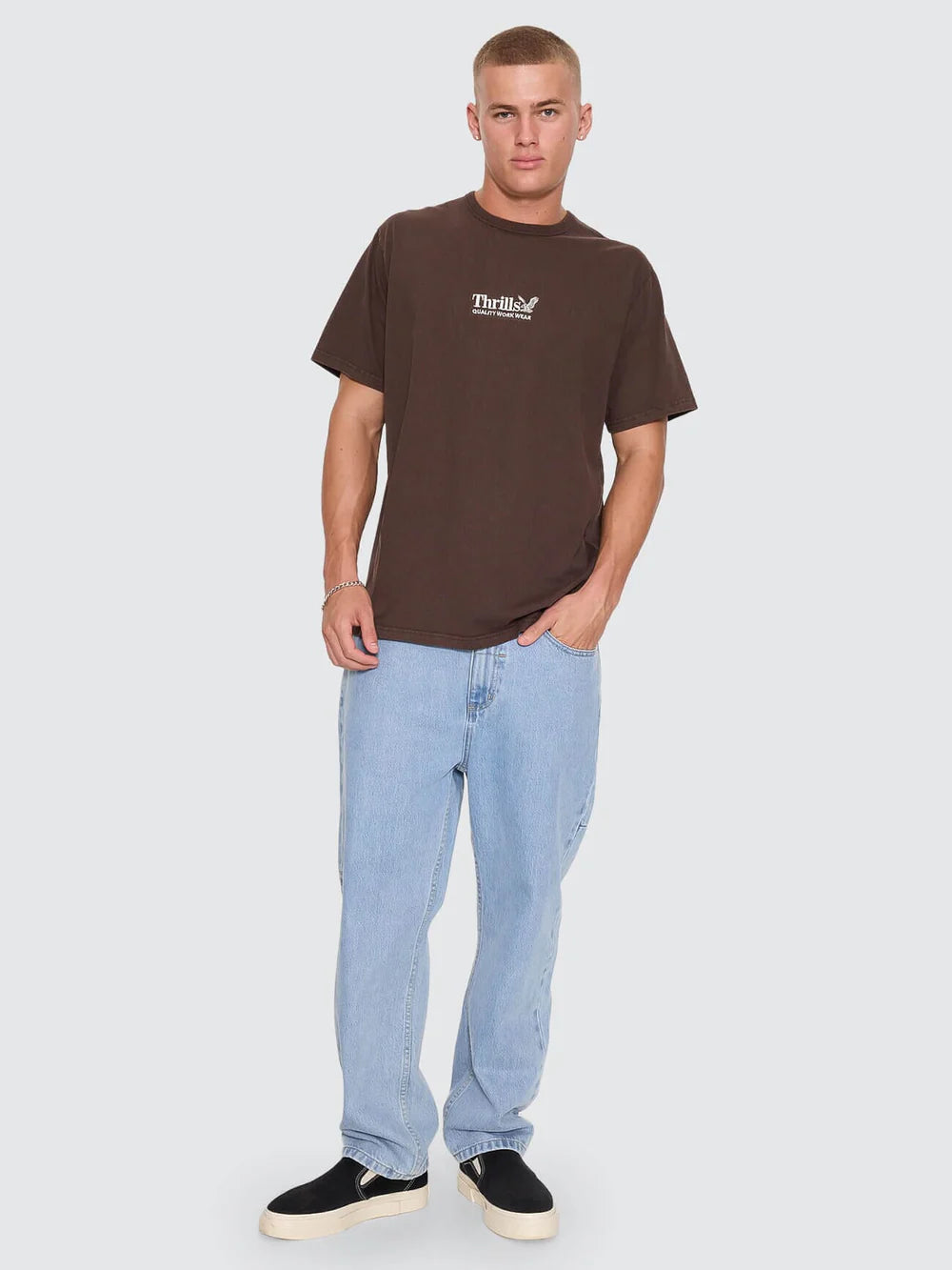 Thrills Workwear Embro Merch Tee - Postal Brown