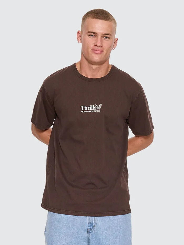 Thrills Workwear Embro Merch Tee - Postal Brown