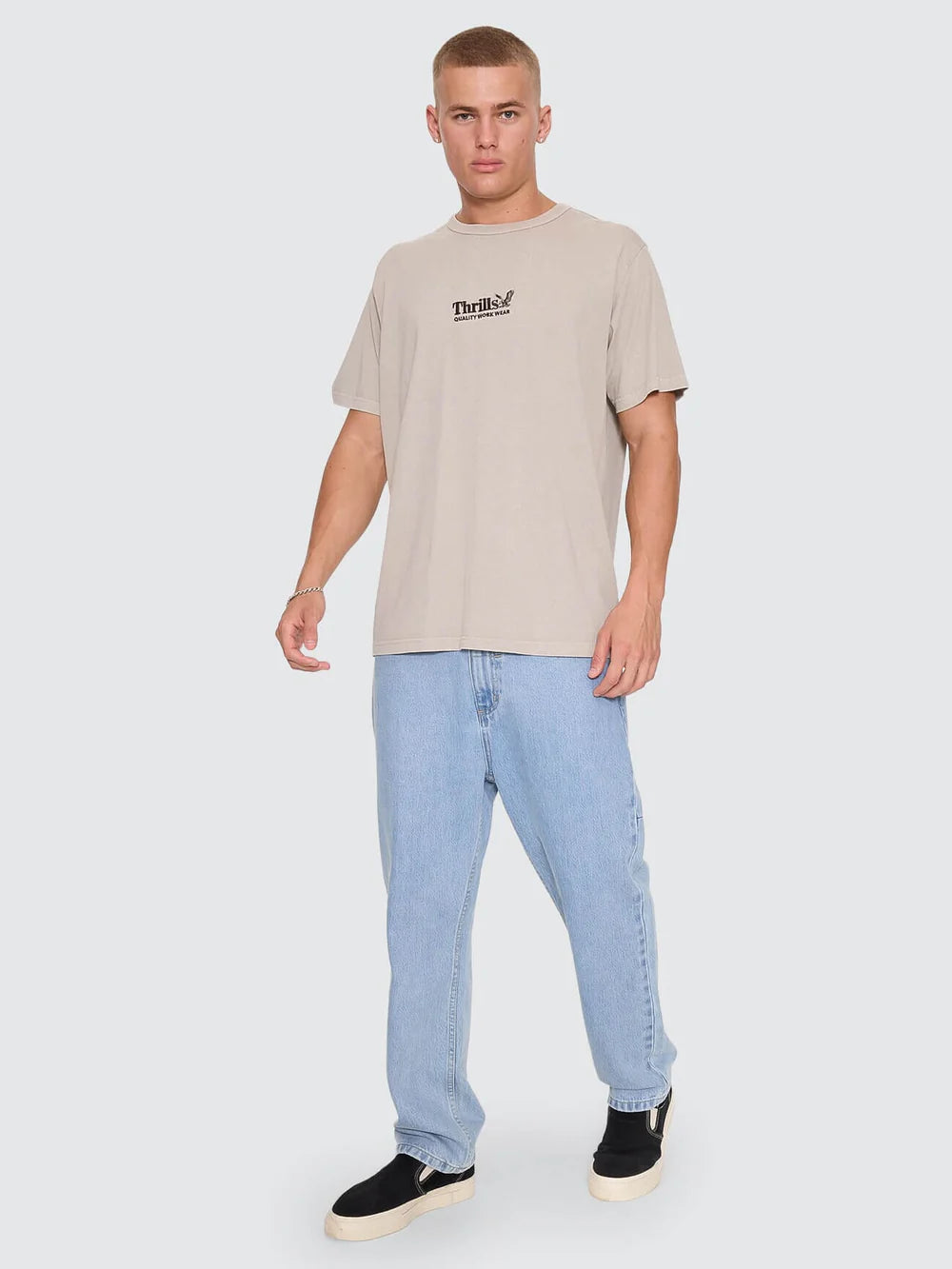 Thrills Workwear Embro Merch Tee Pumice Stone