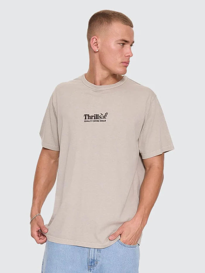 Thrills Workwear Embro Merch Tee Pumice Stone