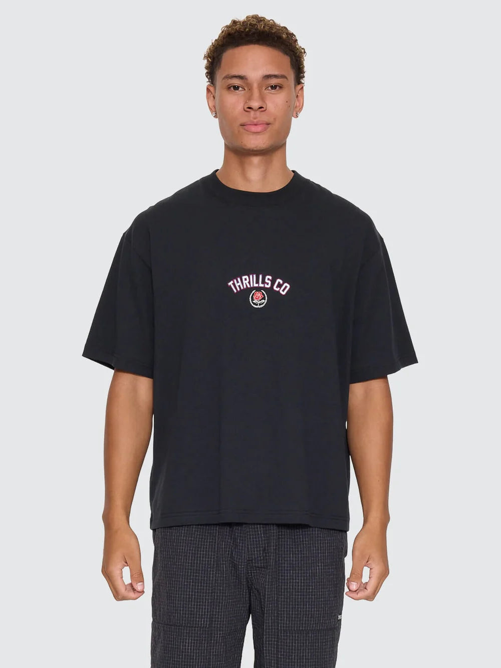 Thrills Tournament Of Roses Oversize Box Crop Tee - Washed Black