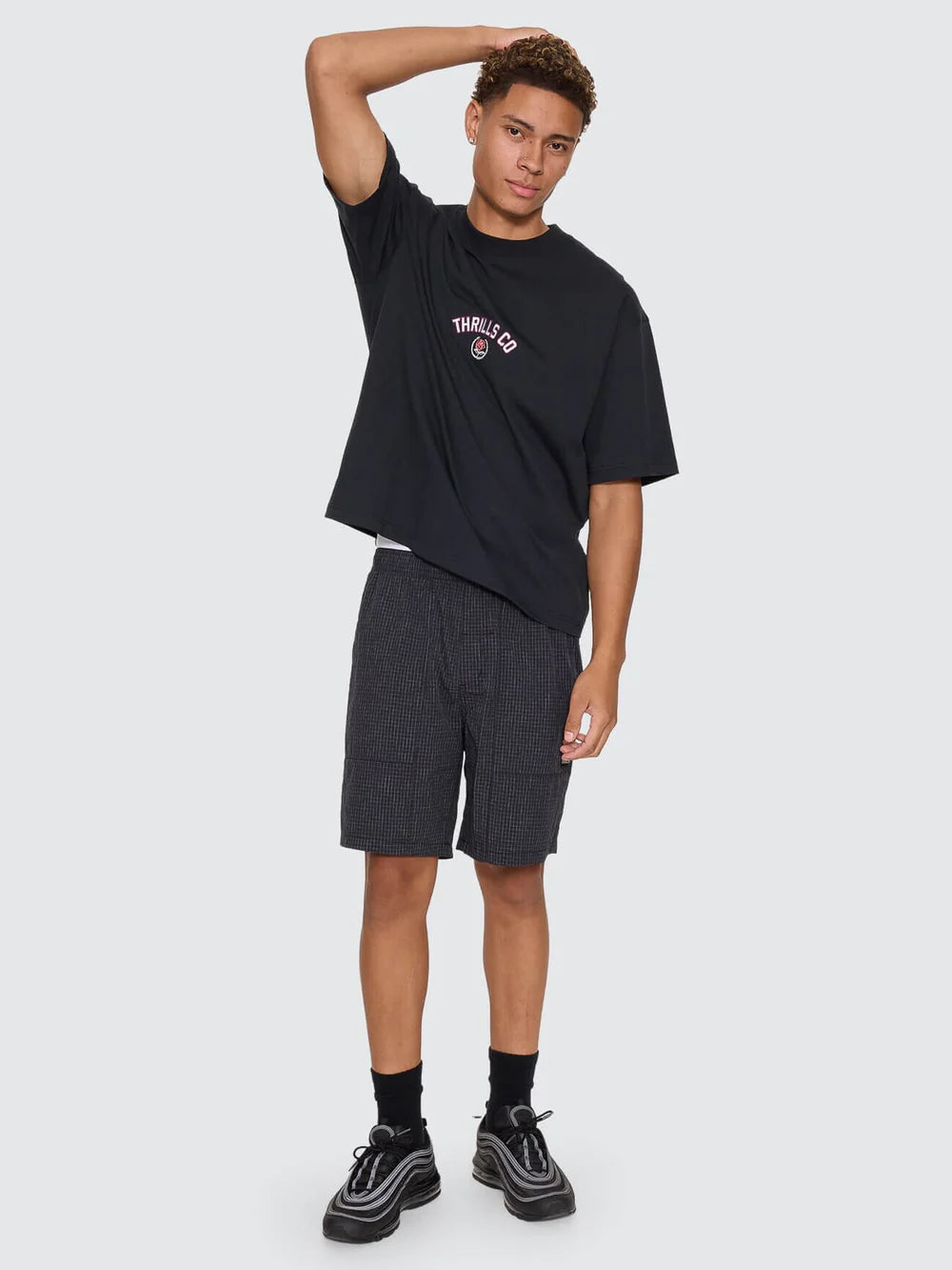 Thrills Tournament Of Roses Oversize Box Crop Tee - Washed Black