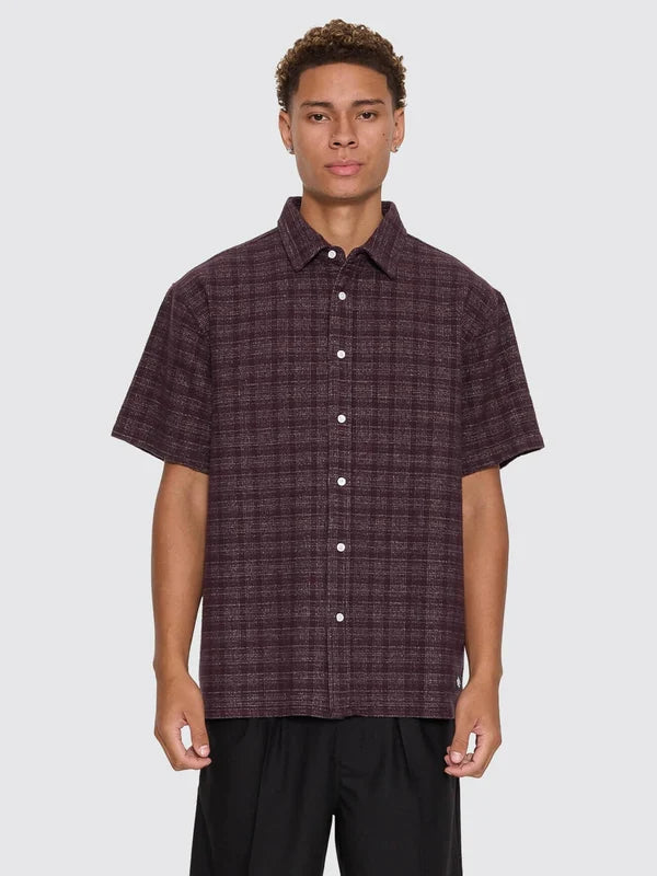 Thrills Patches Cropped Short Sleeve Shirt - Aubergine