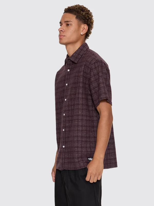 Thrills Patches Cropped Short Sleeve Shirt - Aubergine