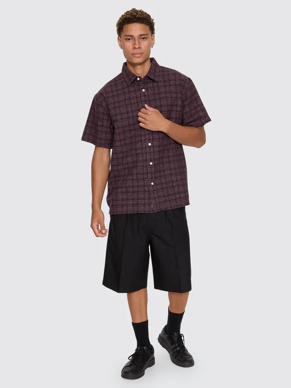 Thrills Patches Cropped Short Sleeve Shirt - Aubergine