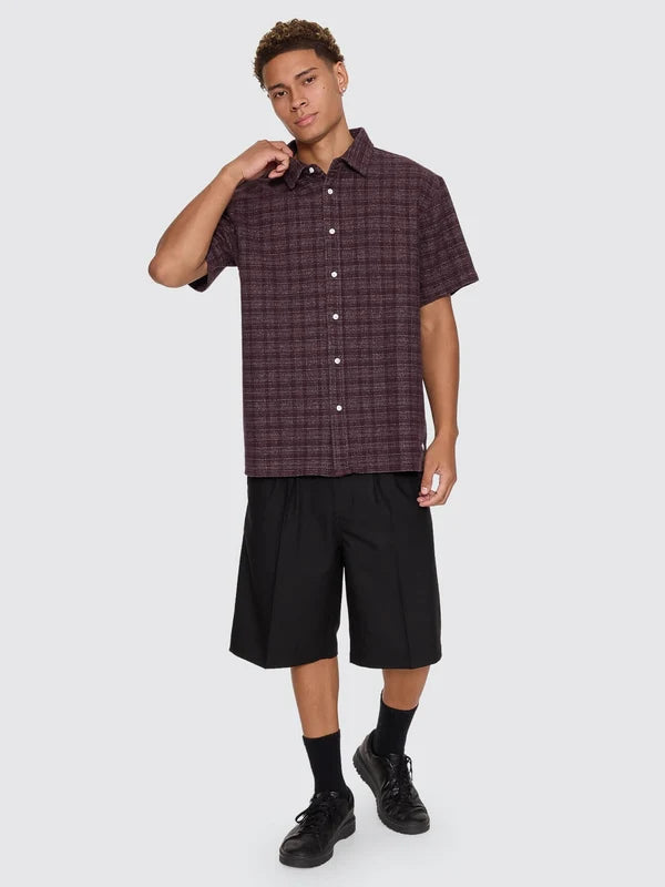 Thrills Patches Cropped Short Sleeve Shirt - Aubergine