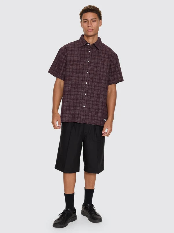 Thrills Patches Cropped Short Sleeve Shirt - Aubergine