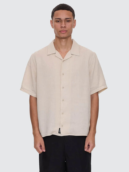 Thrills Hemp Minimal Thrills Contrast Stitch Cropped Bowling Shirt Oatmeal