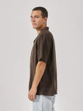 Hemp Minimal Thrills Bowling Shirt - Postal Brown