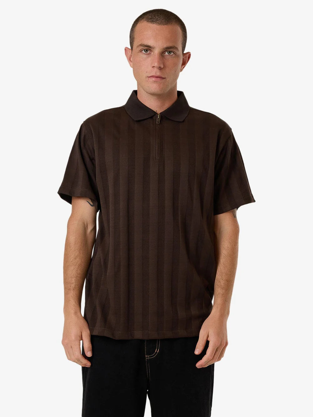 Thrills Arts & Industrial Quarter Zip Polo Postal Brown