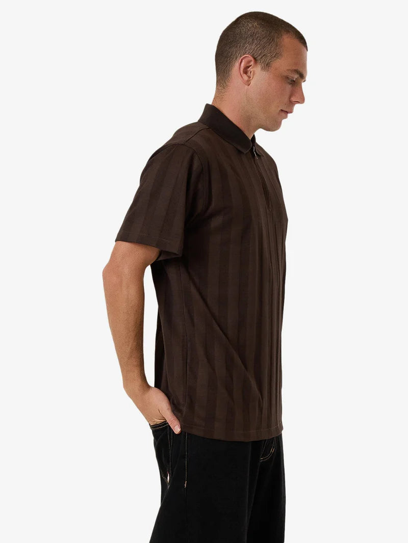 Thrills Arts & Industrial Quarter Zip Polo Postal Brown